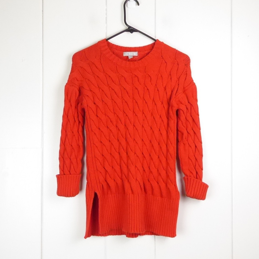 J Crew Sweater‎ Womens SZ XS/S Cable Knit Side Slit Rolled Sleeves Crewneck NWOT